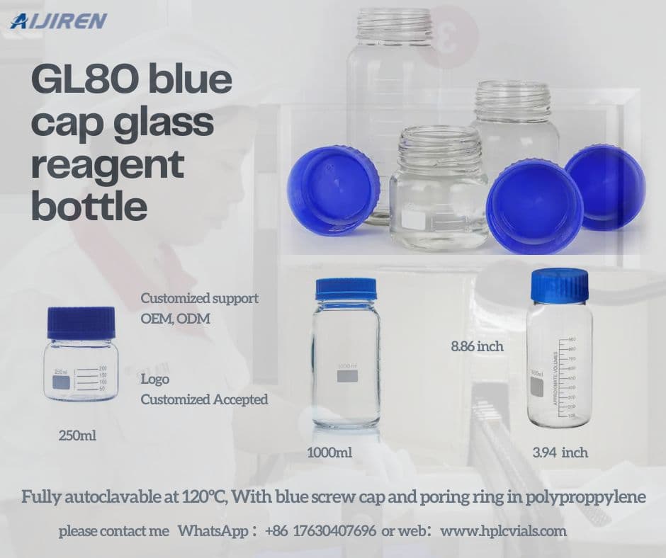 GL80 Glasreagenzflasche mit blauem Deckel, Borosili 3,3\/Natronkalkglasflasche für Laborflaschen